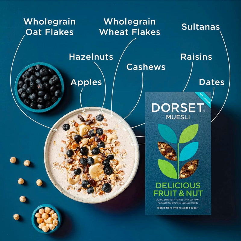 Dorset Cereals fruit and nut muesli 500g, imported from the UK