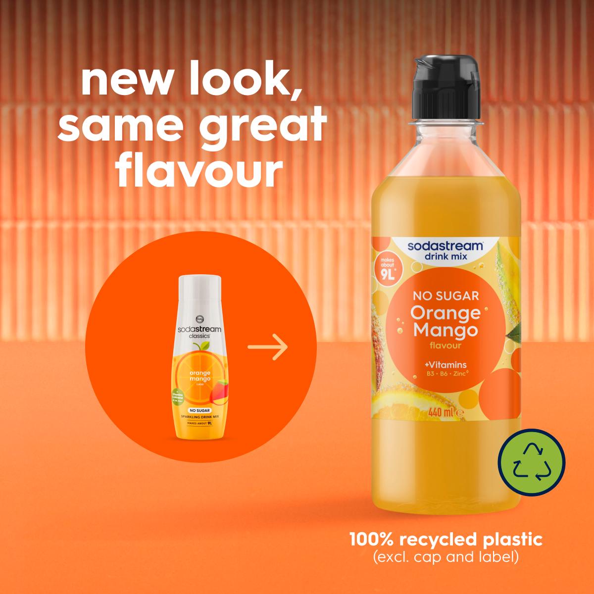 Sodastream drink syrup Orange Mango flavour 440ml, imported from the UK