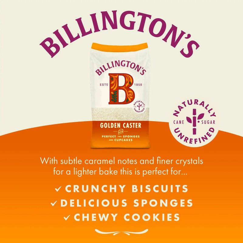 Billington's golden caster unrefined sugar 1kg, imported from the UK