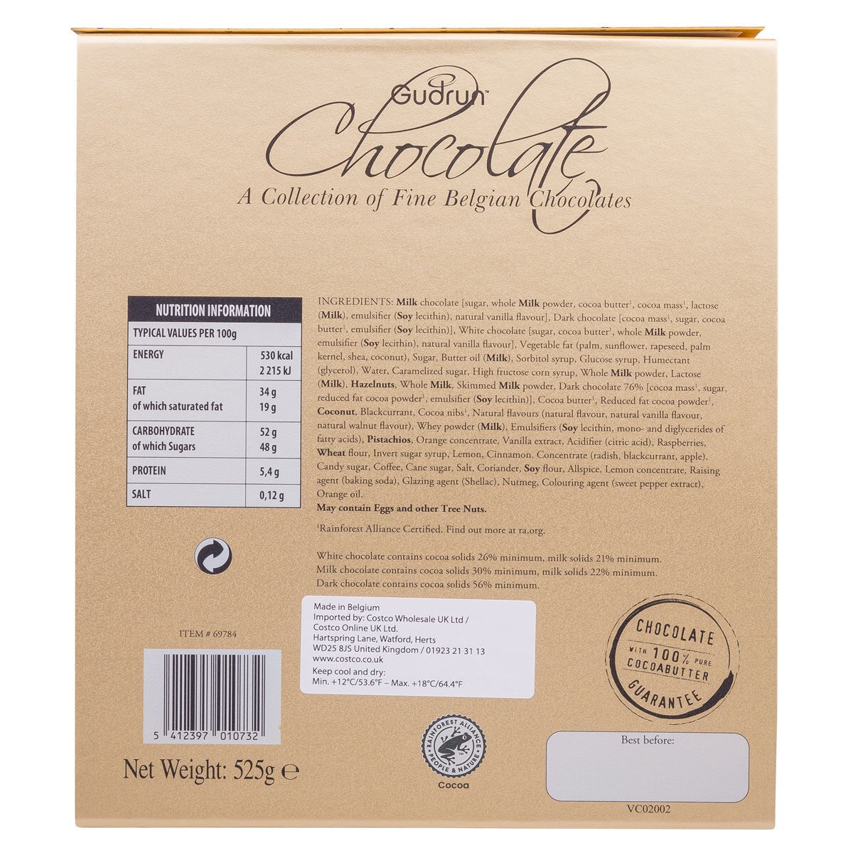 Gudrun Belgian Chocolates Box in Bag in Gold 530g