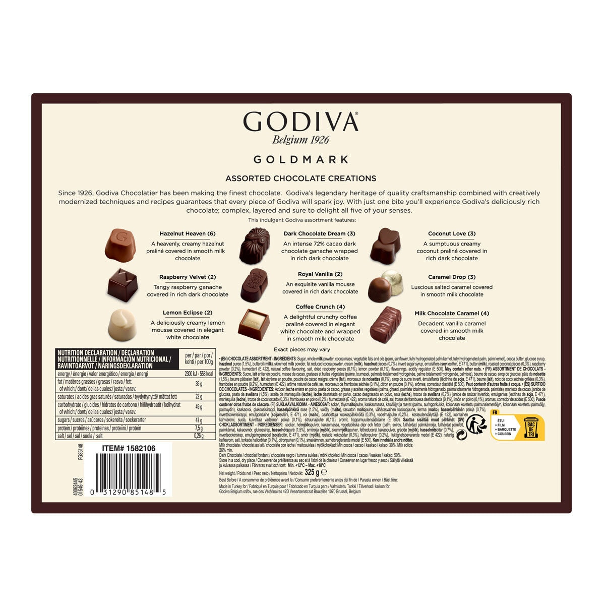 Godiva assorted chocolate gift box 29 pieces 325g, UK version