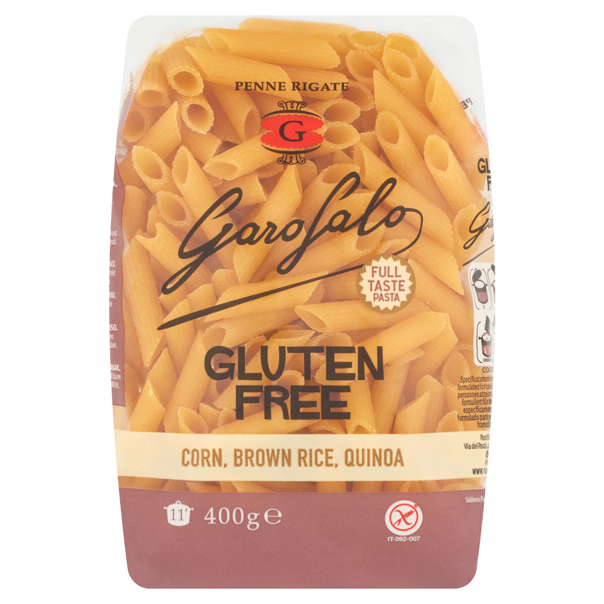 Garofalo gluten free penne pasta 3x400g , UK version