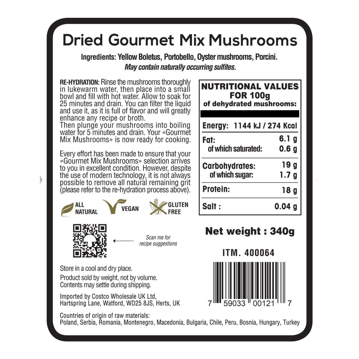 The Wild Mushroom Co Dried Gourmet Mix Mushrooms, 340g GOODS Costco UK