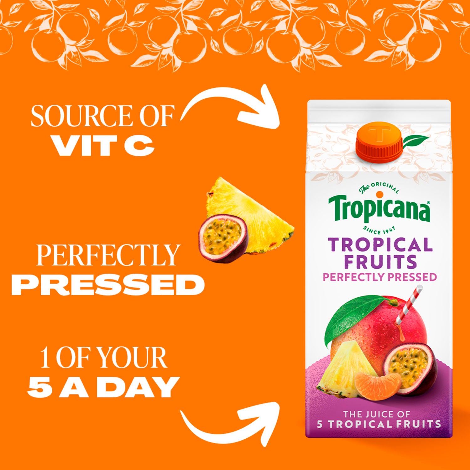Tropicana tropical fruit juice blend 1.5L carton (British brand)