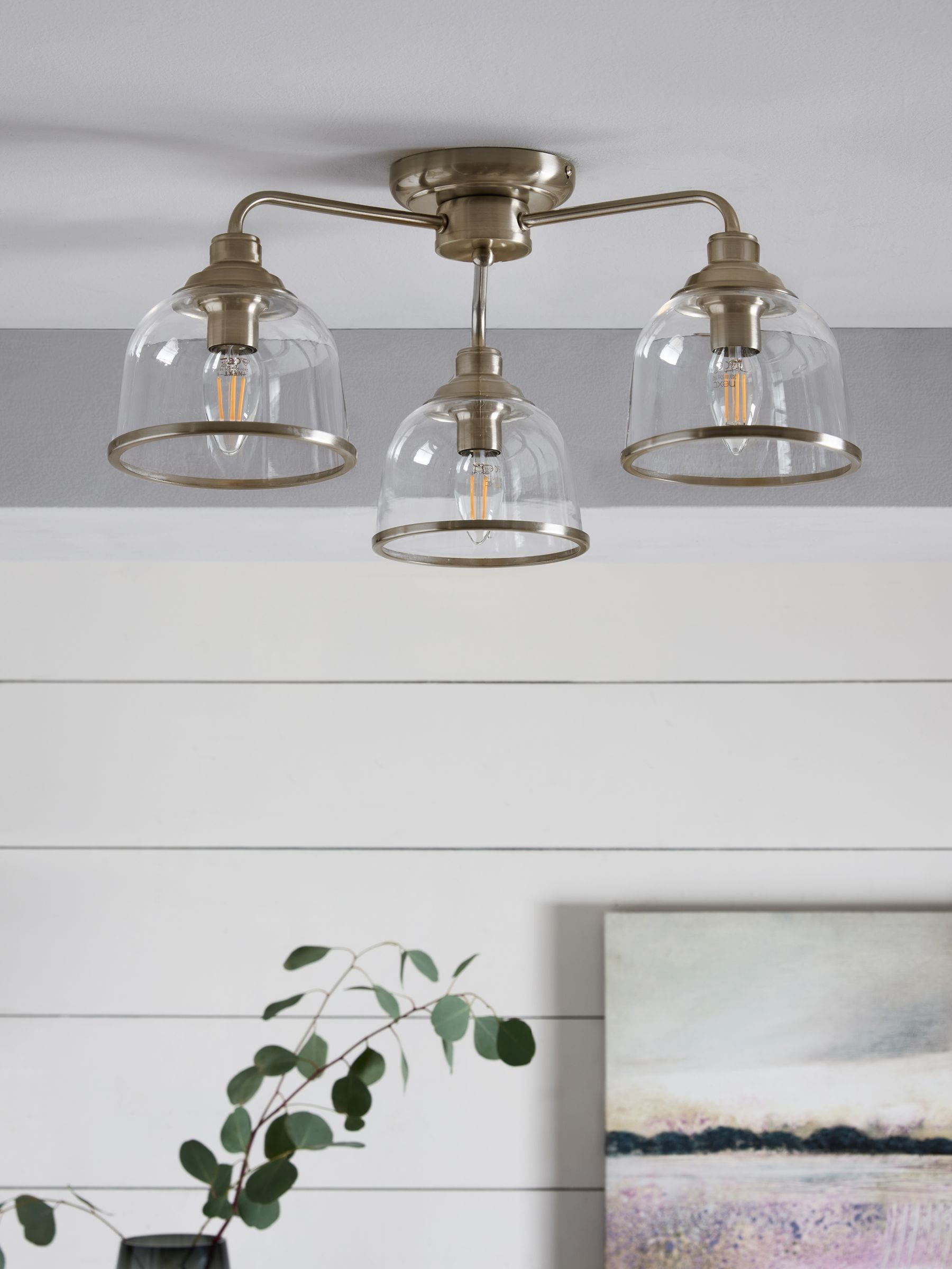 Next Gloucester 3-light flush ceiling fixture brushed nickel, imported from the UK