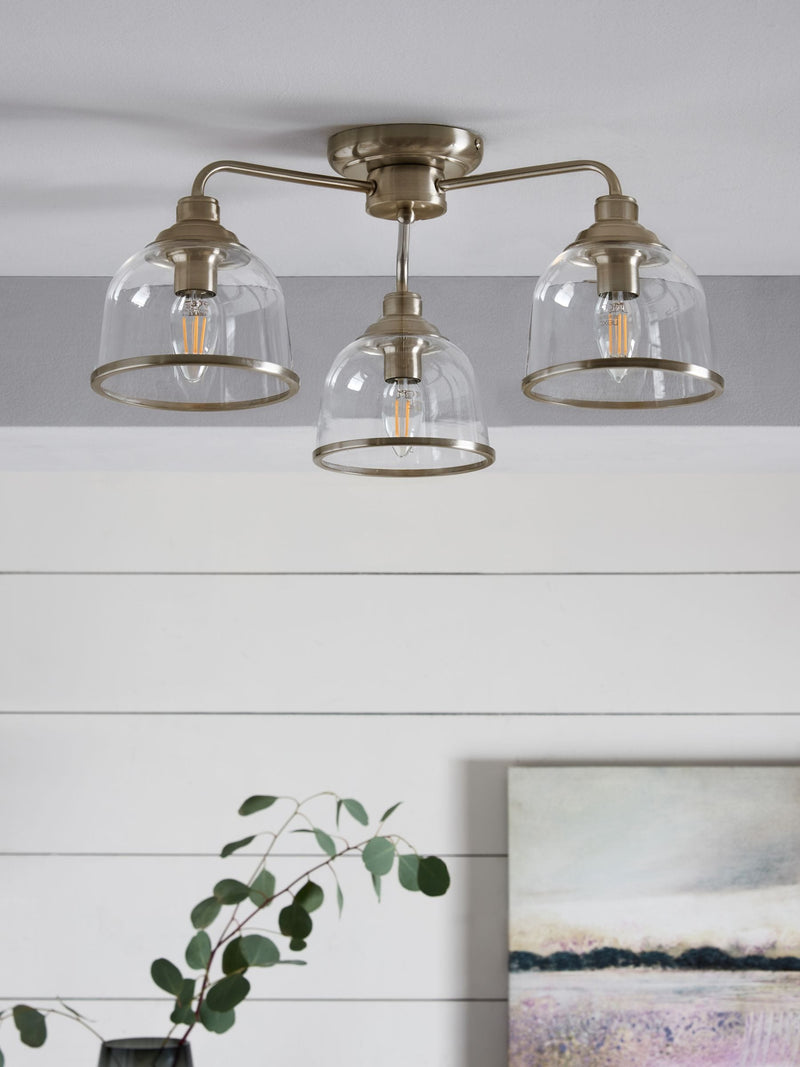 Next Gloucester 3-light flush ceiling fixture brushed nickel, imported from the UK