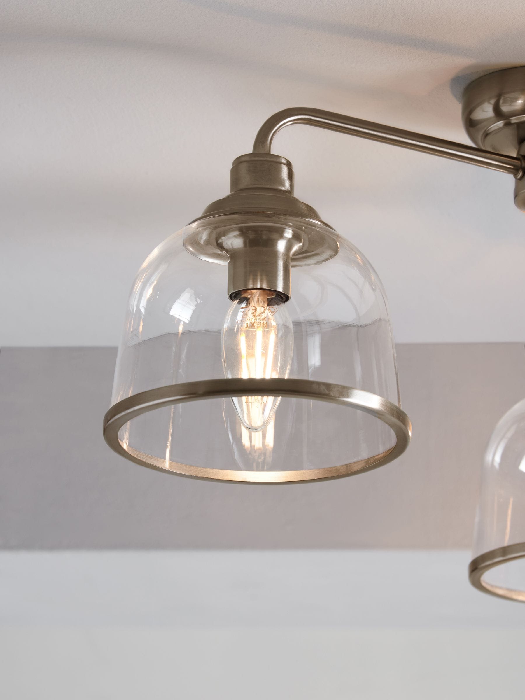 Next Gloucester 3-light flush ceiling fixture brushed nickel, imported from the UK