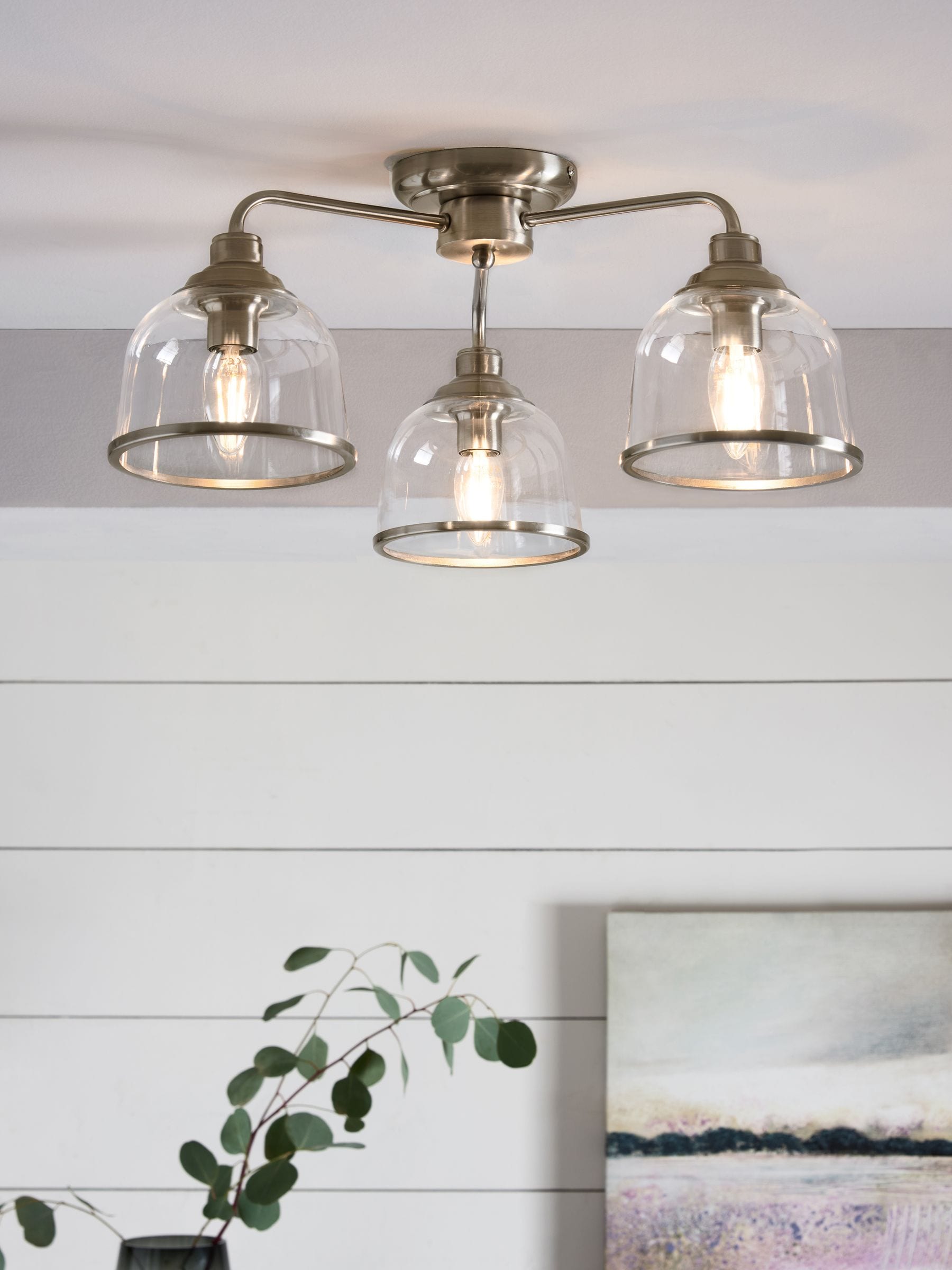 Brushed Nickel Gloucester 3 Light Flush Ceiling Light
