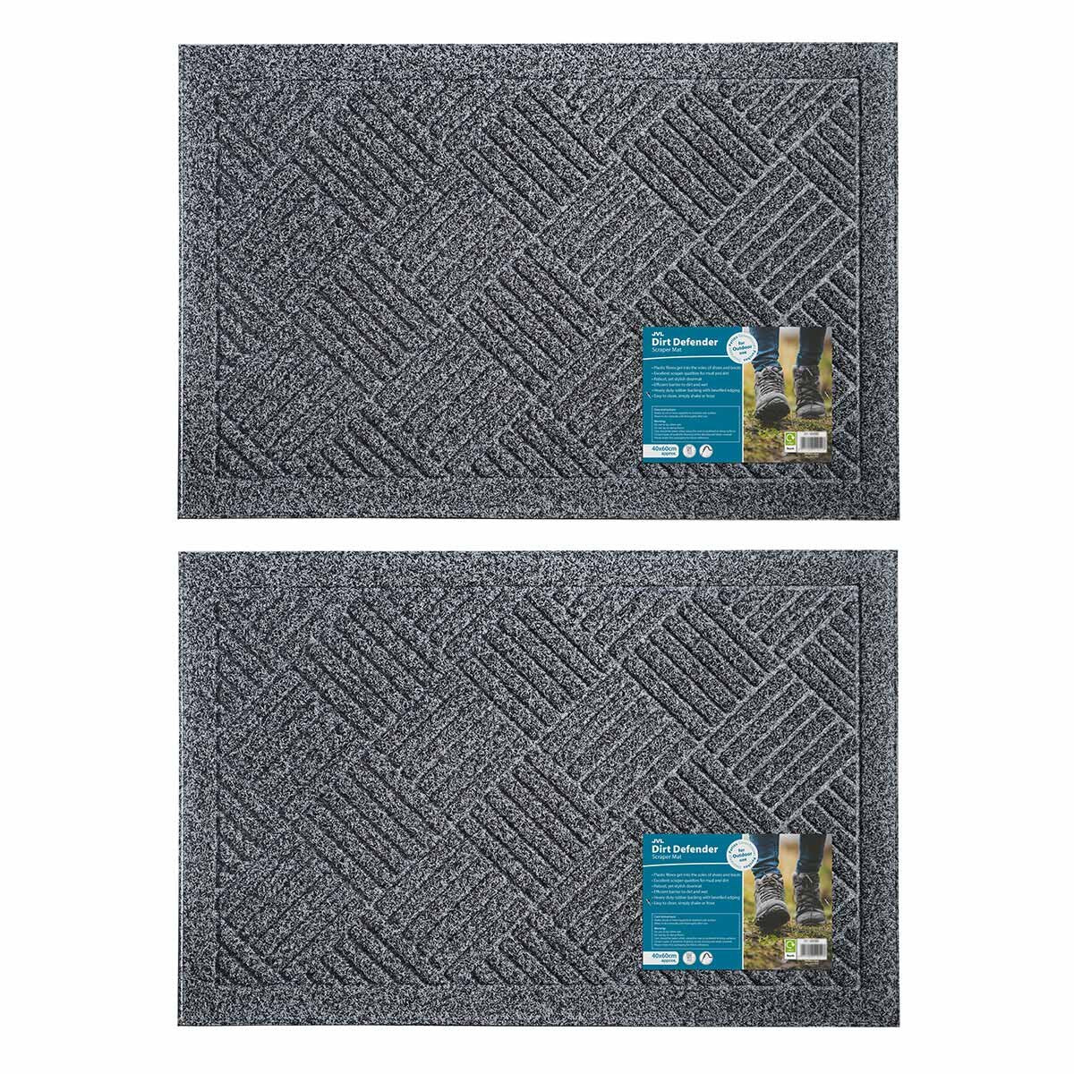 JVL door mat grey 40x60 cm 2-pack, imported from the UK