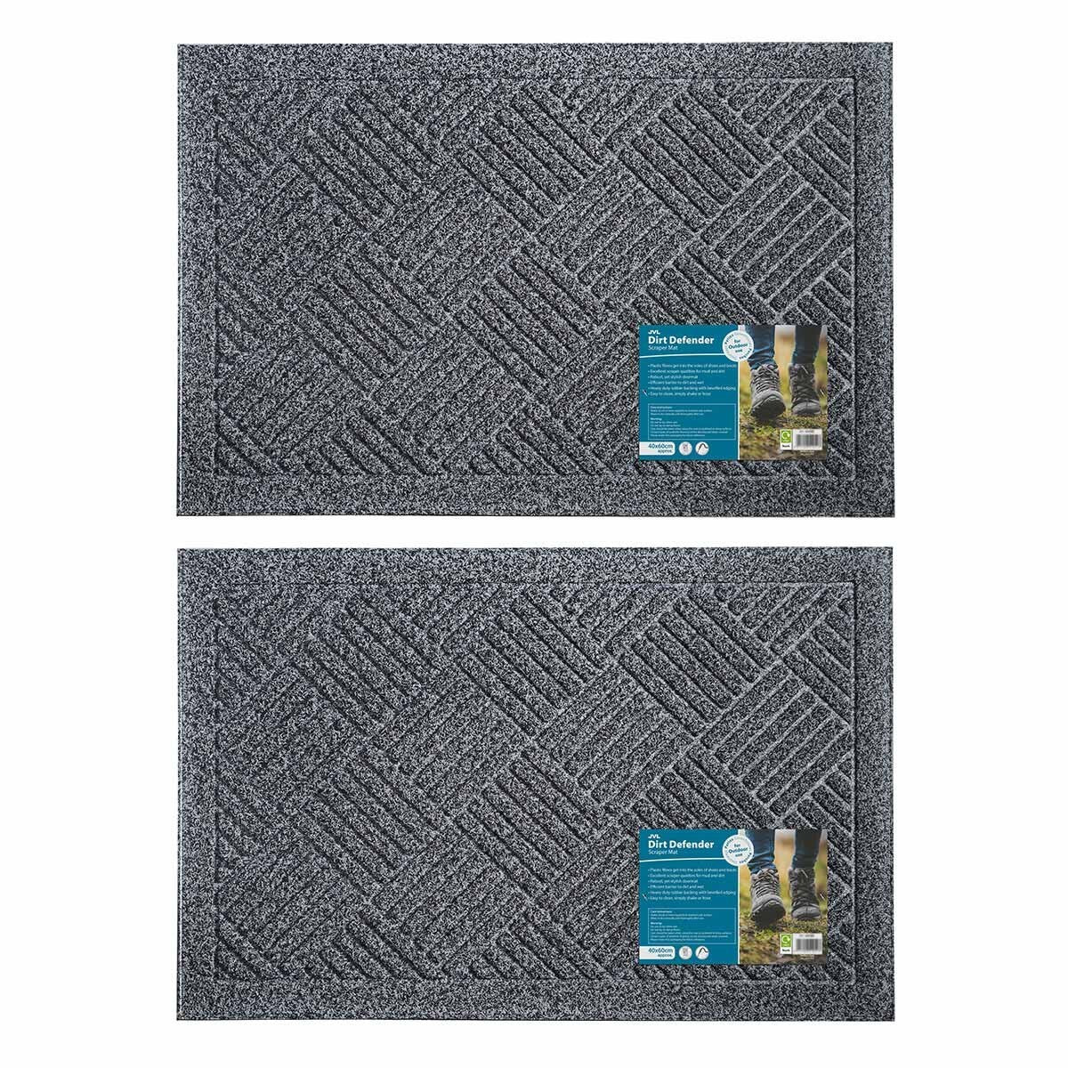 JVL Dirt Defender Door Mat 2 Colours 40 x 60 cm 2 Pack