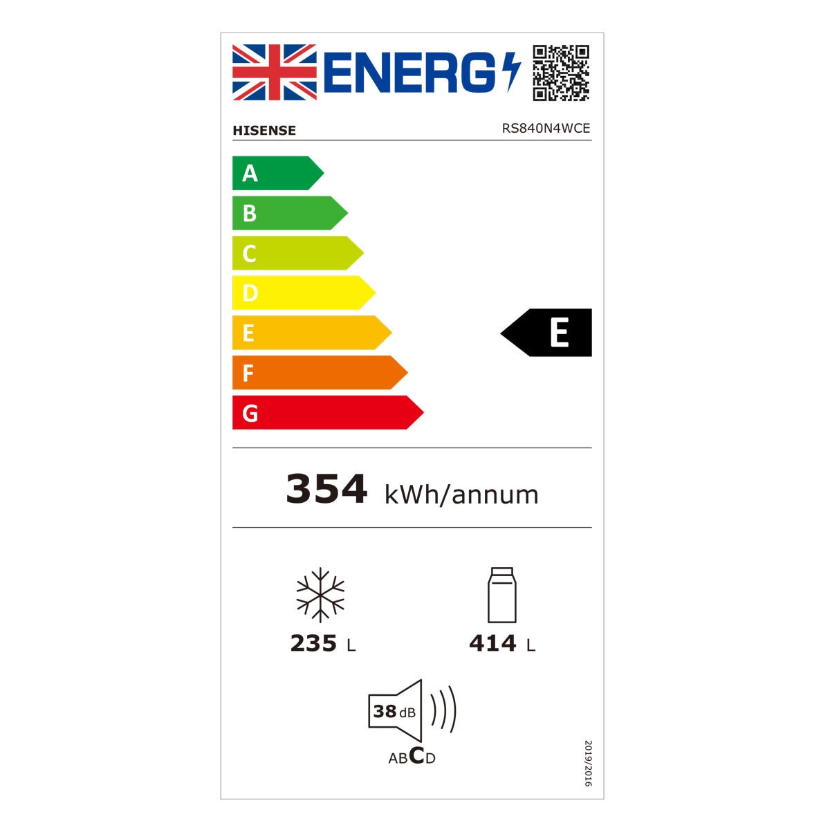 Hisense RS840N4WCE, Side by Side Fridge Freezer with Non Plumbed Water Dispenser, E Rated in Silver GOODS Costco UK