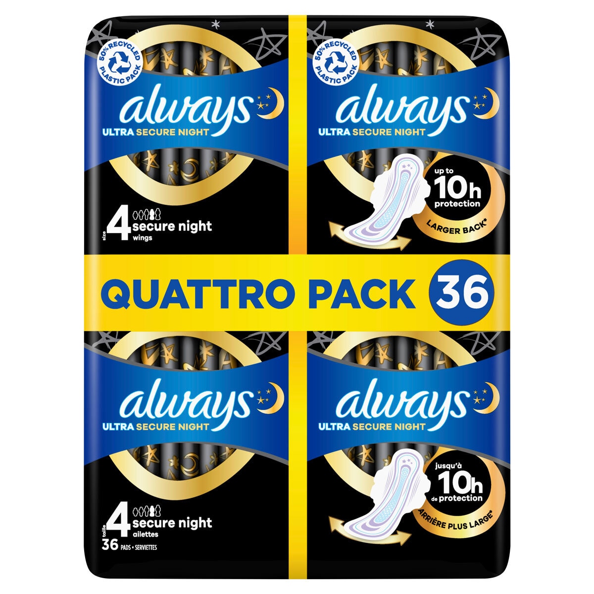 Always Ultra Night sanitary towels with wings, size 4, 36 pack - British product