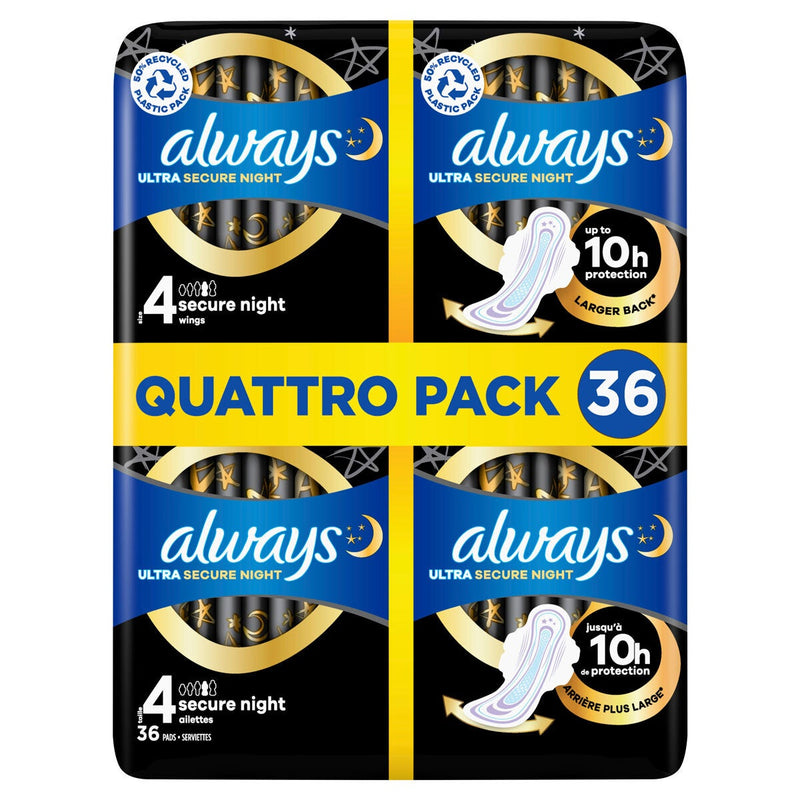 Always Ultra Night Quattro sanitary towels 36 Pack - British product