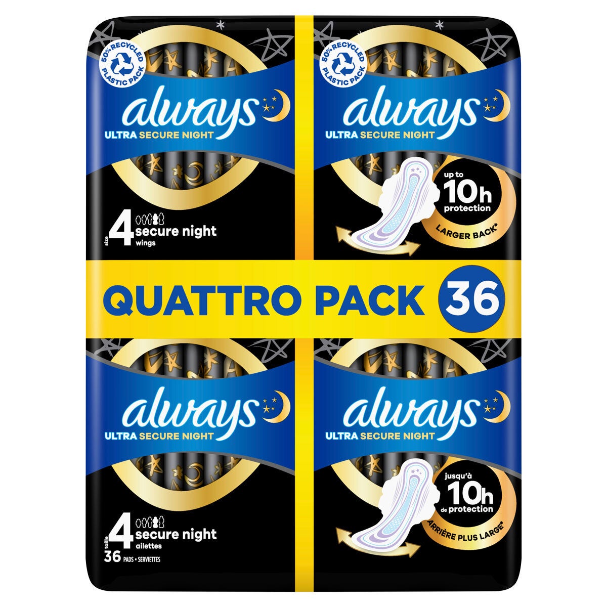 Always Ultra Night Quattro sanitary towels 36 Pack - British product