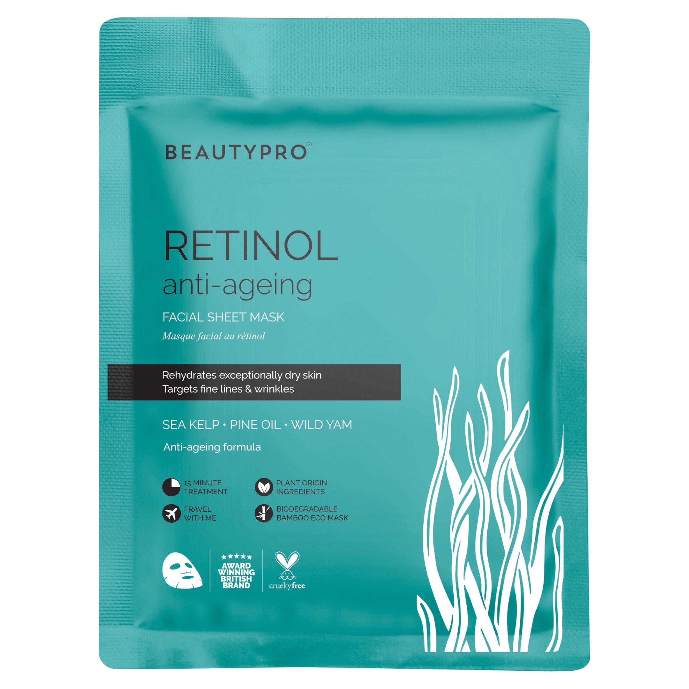 BeautyPro Retinol Anti Ageing Facial Sheet Mask 22ml GOODS Sainsburys   