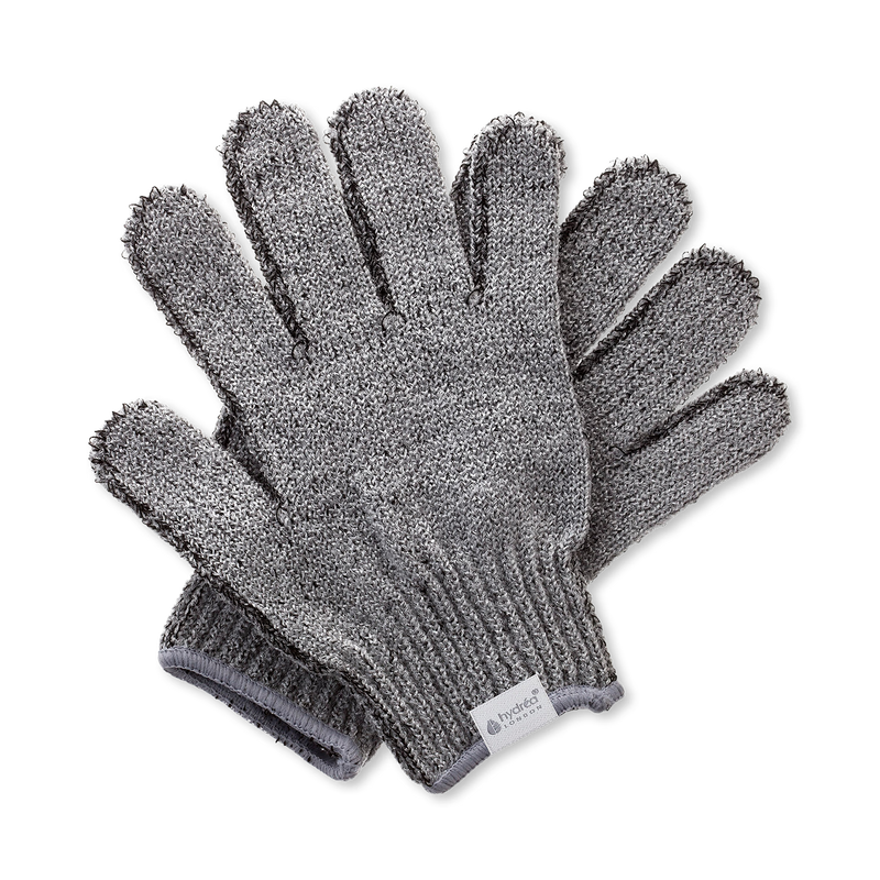 Hydréa London carbonized bamboo exfoliating shower gloves (British brand)