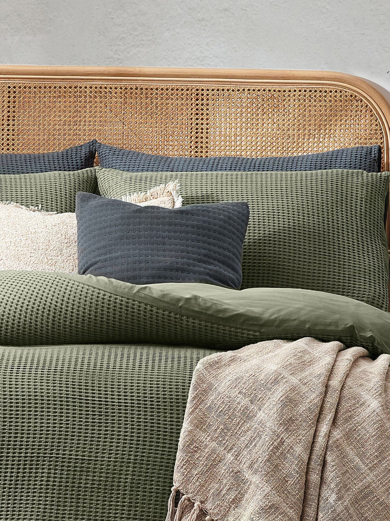 Chunky Waffle Duvet Cover Set in Eucalyptus Green (British brand)