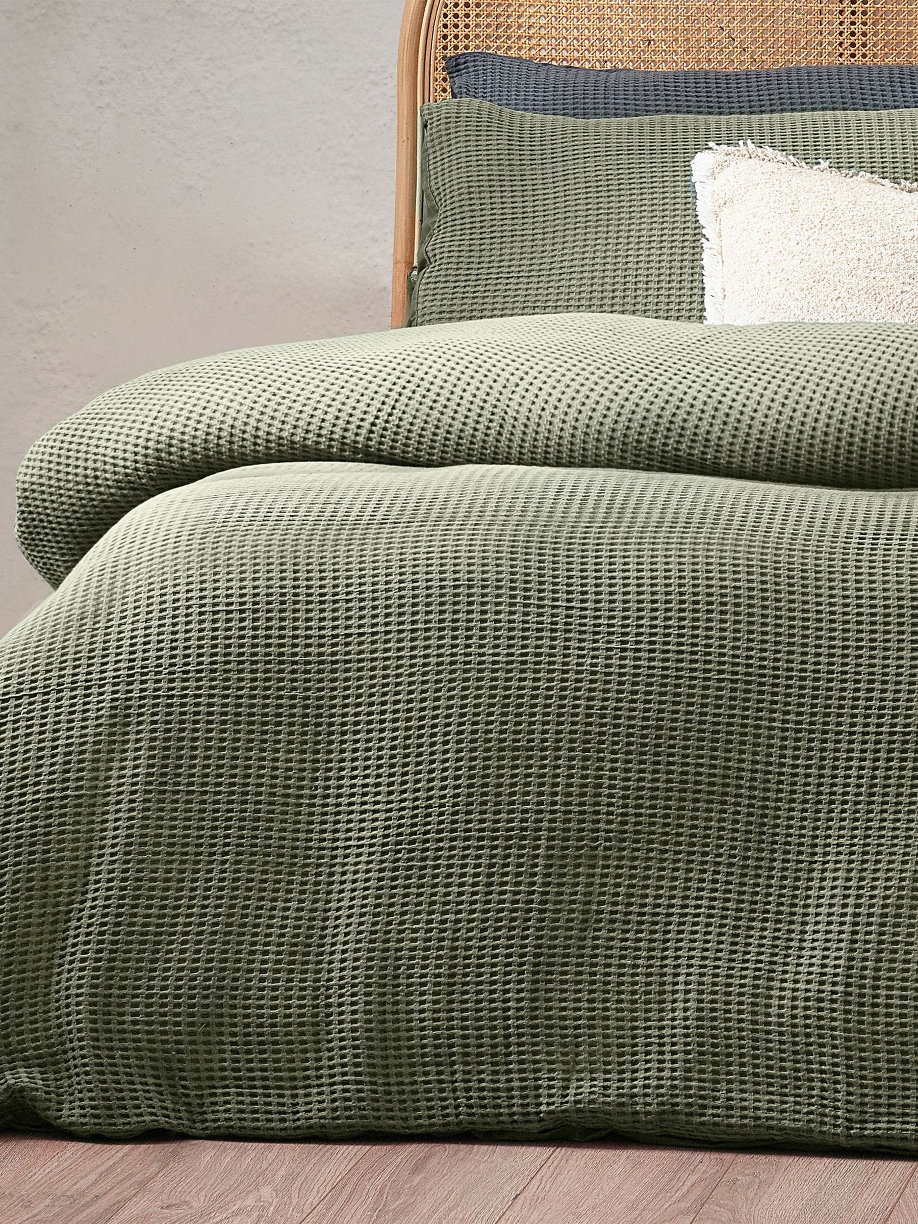 Chunky Waffle Duvet Cover Set in Eucalyptus Green (British brand)