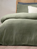 Chunky Waffle Duvet Cover Set in Eucalyptus Green (British brand)