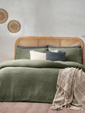 Chunky Waffle Duvet Cover Set in Eucalyptus Green (British brand)