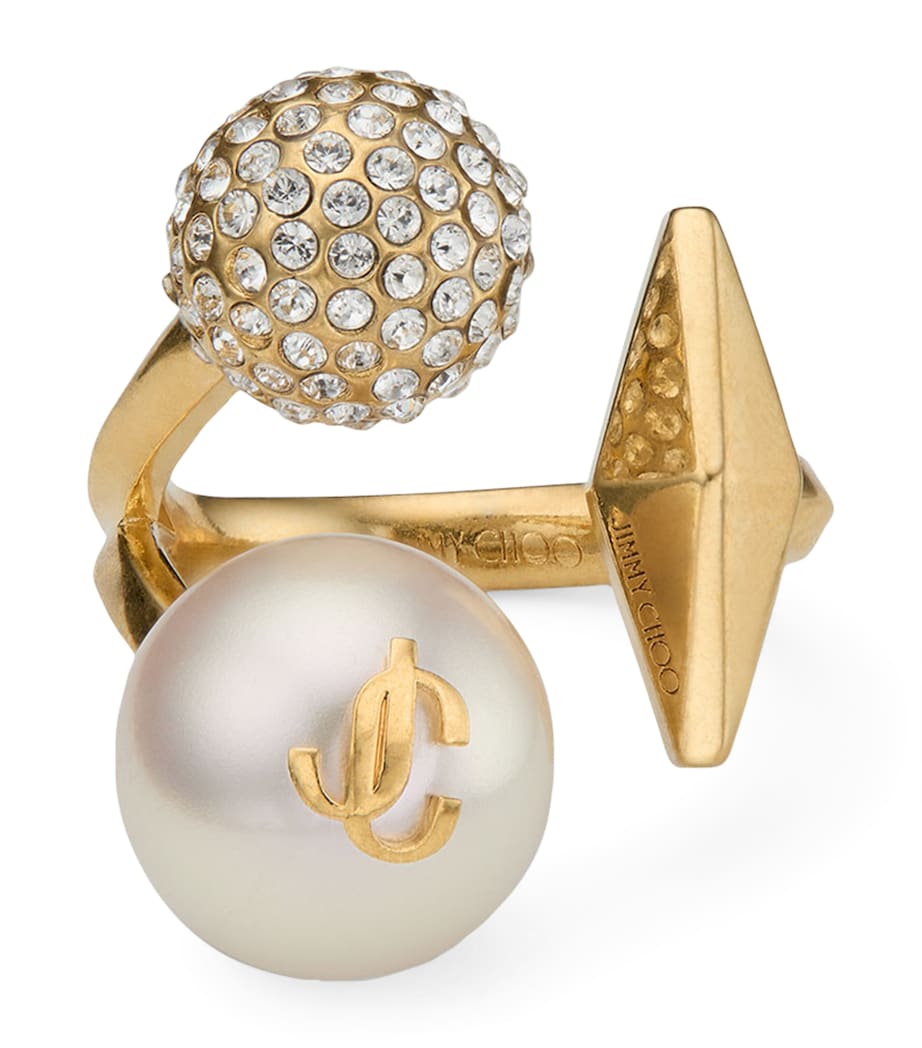 Jimmy Choo Multi Charm Ring with crystal and pearl details, British brand