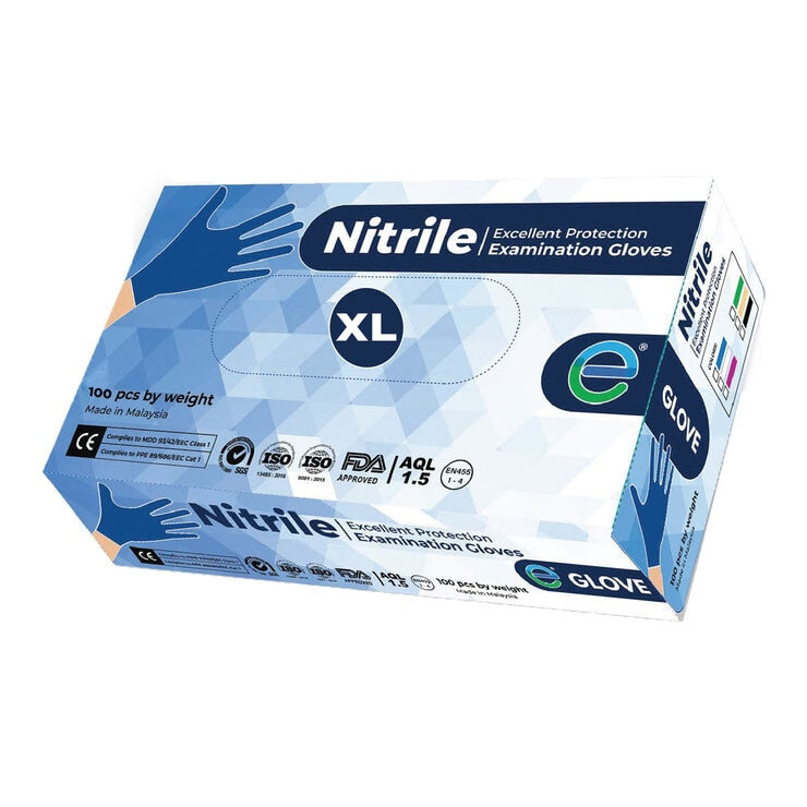 E-Glove Nitrile Excellent Protection Examination Gloves - Extra Large 100 Pack