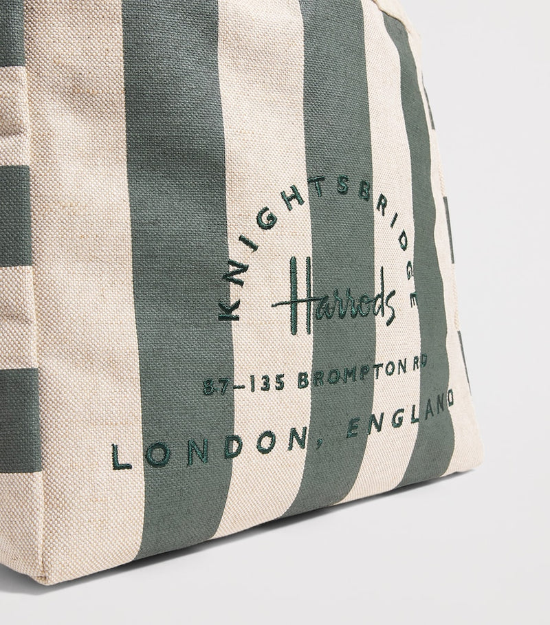 Harrods large jute striped logo tote bag - British product