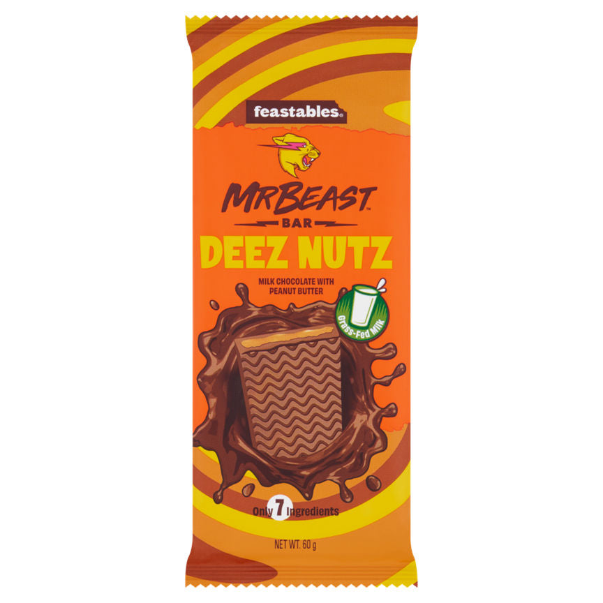 Feastables MrBeast Bar Deez Nuts Milk Chocolate with Peanut Butter 60g GOODS ASDA   