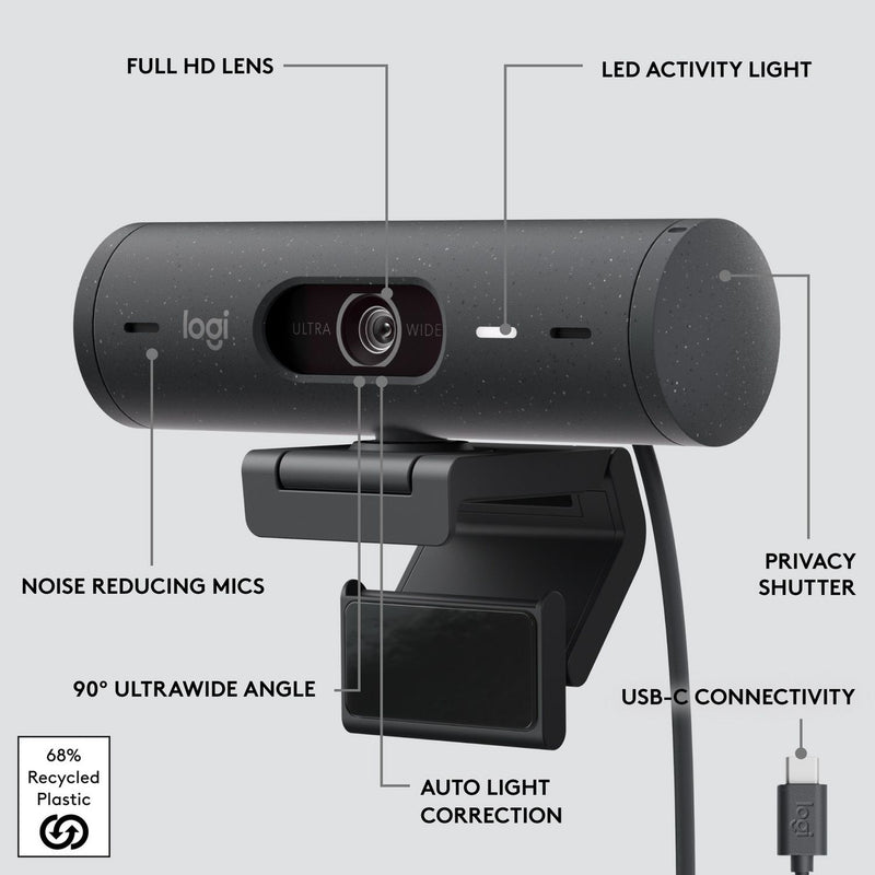 Logitech Brio 500 HD 1080p webcam graphite, imported from the UK
