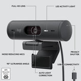 Logitech Brio 500 HD 1080p webcam graphite, imported from the UK
