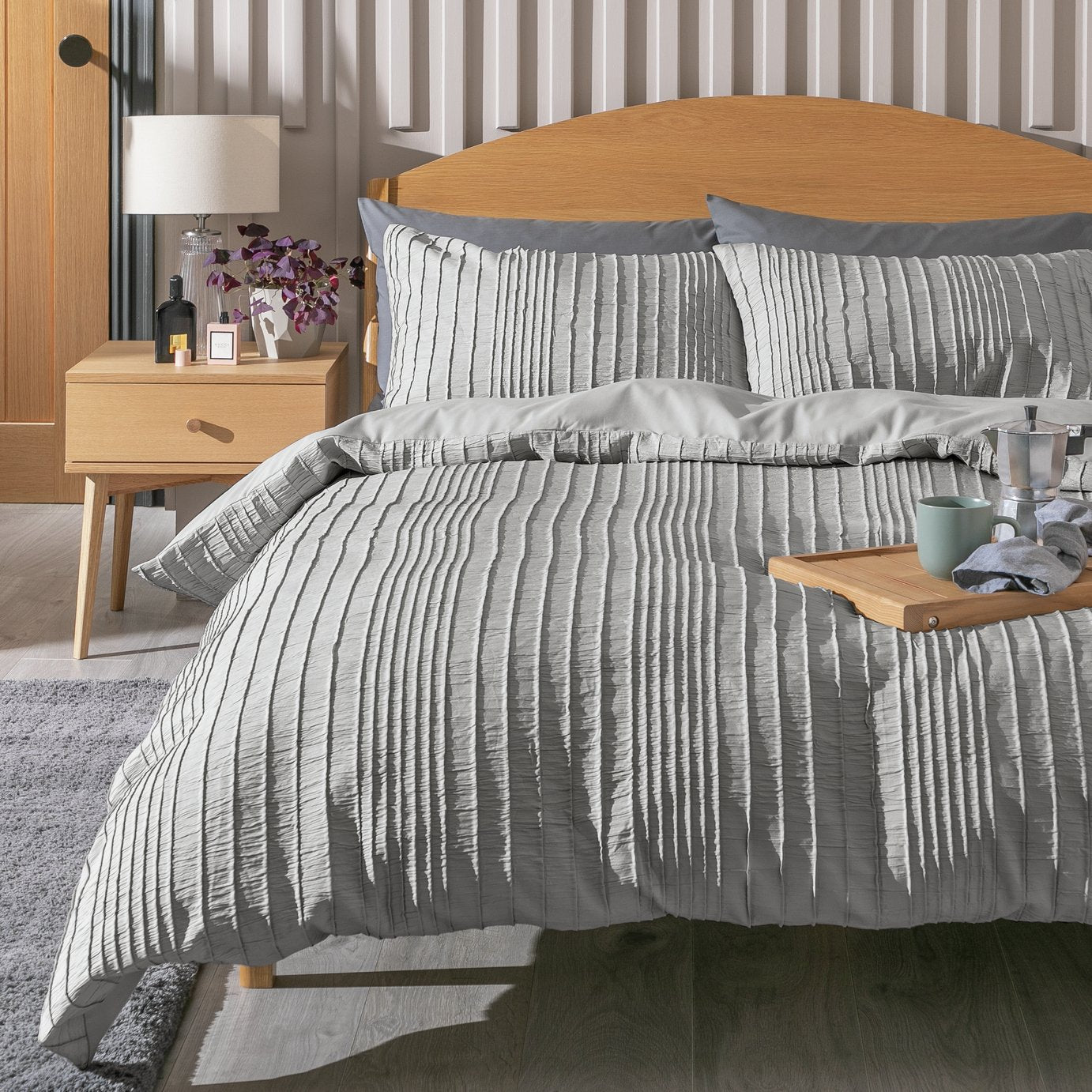 Argos Home Crinkle Grey Duvet Cover Set King Size - British product
