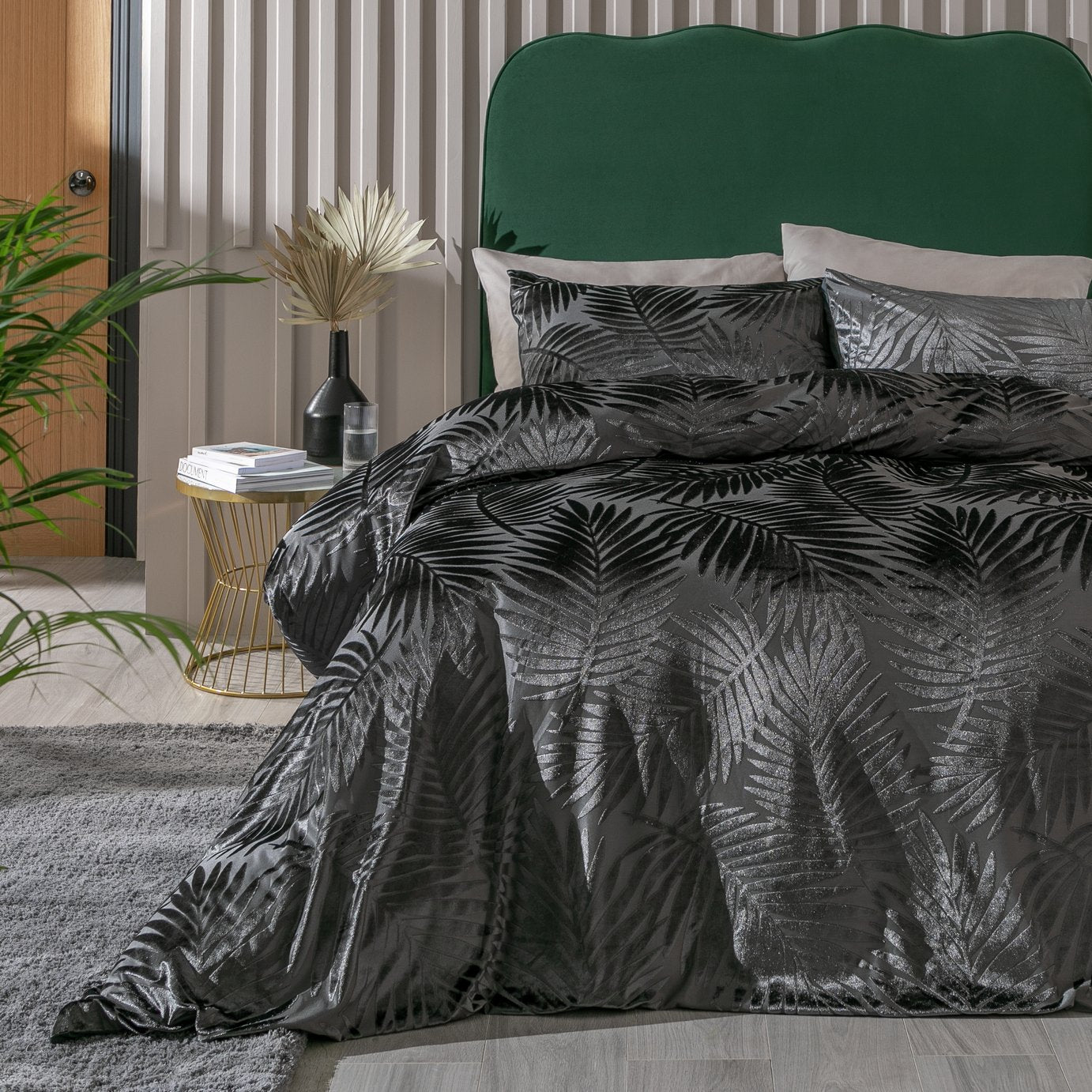 Habitat velvet duvet set charcoal feather design double, UK version