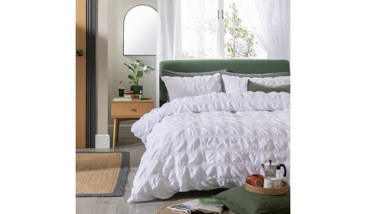 Argos Home Seersucker Square White Duvet Cover Set Double - British product