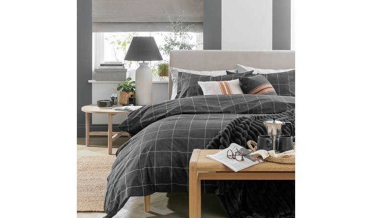 Argos Home grey grid check bedding set king size - British product