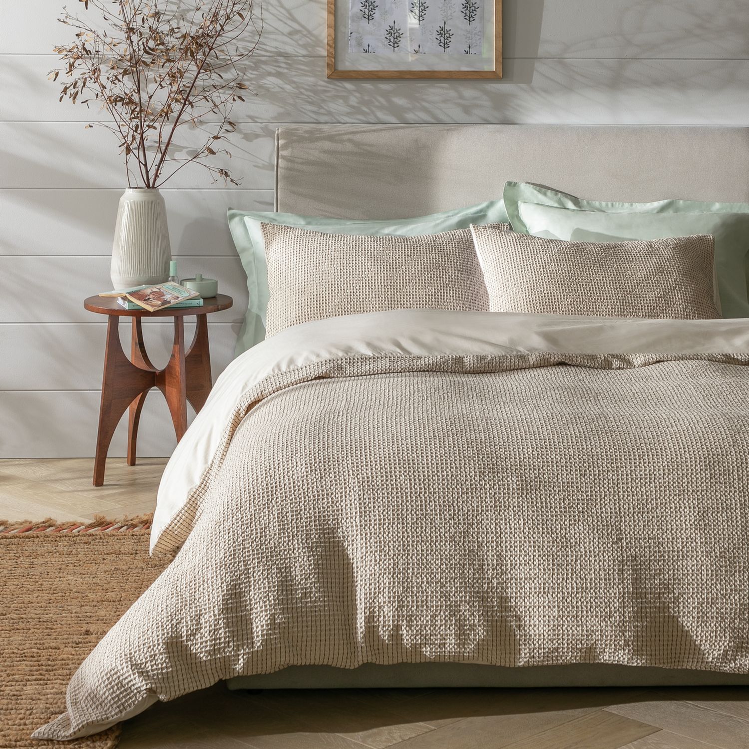 Habitat cotton contrast waffle beige bedding set king size, UK version