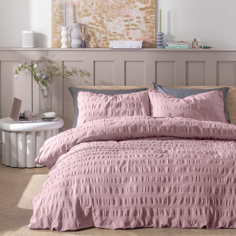 Habitat Seersucker Wide Stripe Lilac Duvet Cover Set Double, UK version