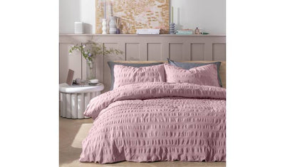 Argos Habitat Seersucker Wide Stripe Lilac Duvet Cover Set Double- Buy online at McGrocer