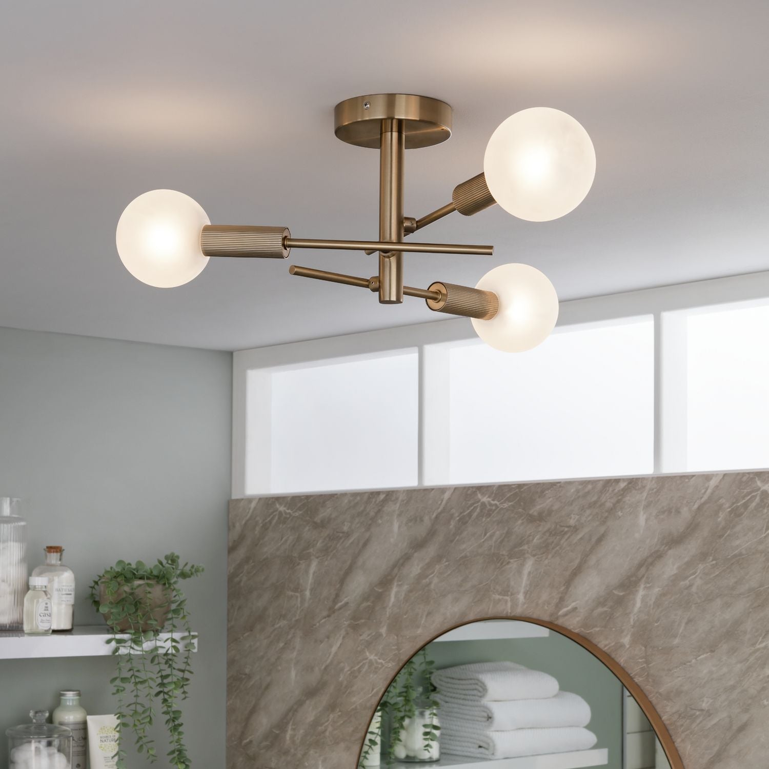 Habitat brass bathroom ceiling light, 58cm diameter, UK version