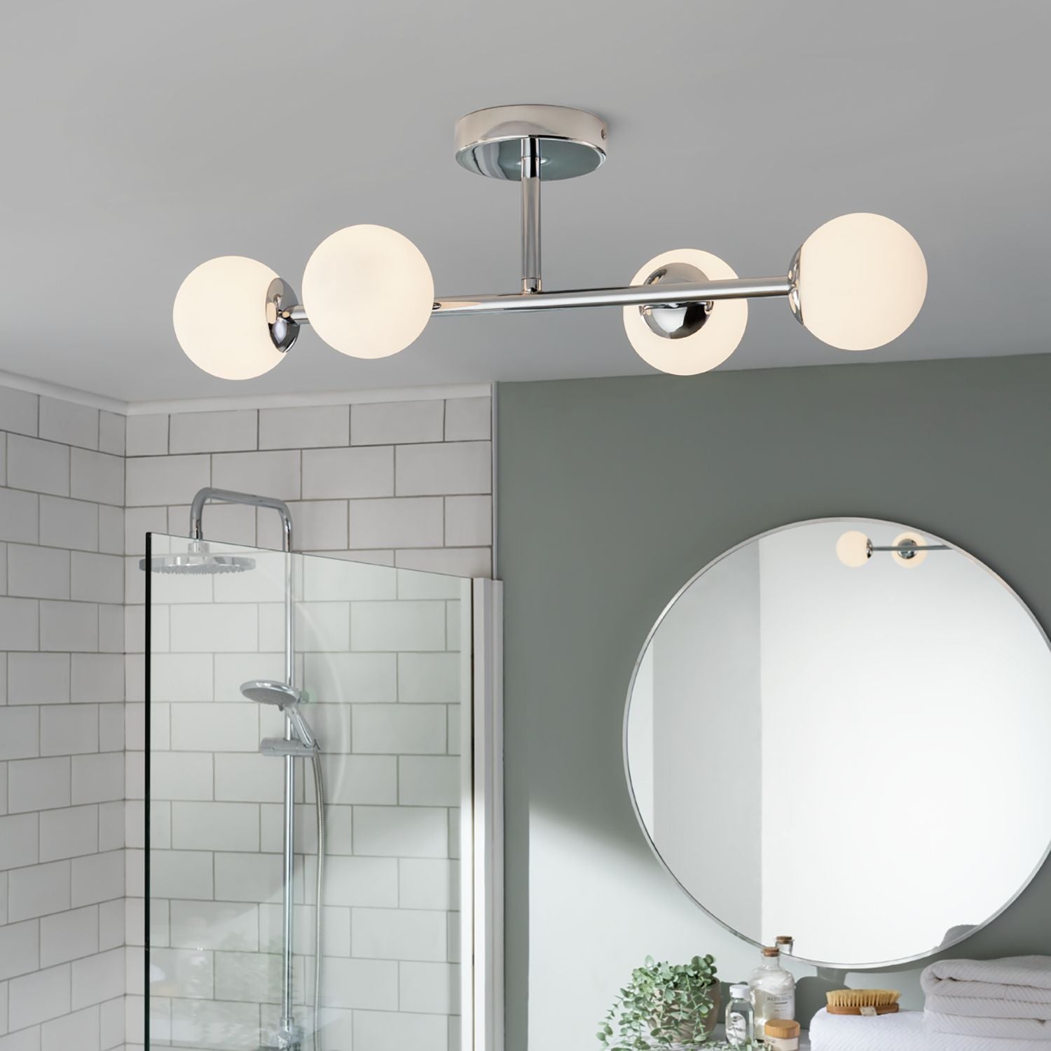 Habitat chrome bathroom ceiling light with four glass globes - British product
