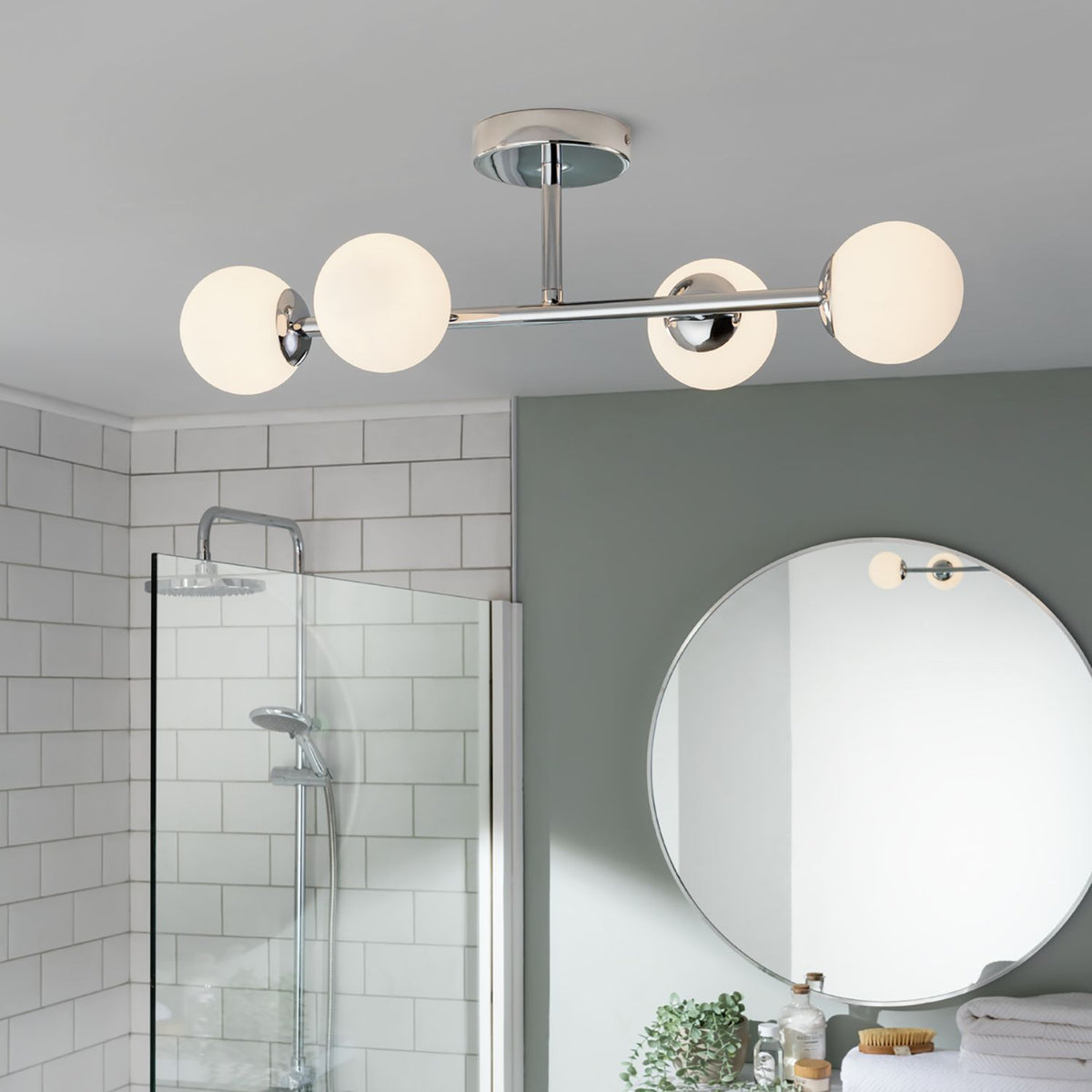 Habitat chrome bathroom ceiling light with four glass globes - British product