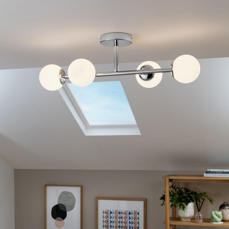 Habitat chrome bathroom ceiling light with four glass globes - British product