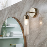Habitat Gold Ribbed Metal Bathroom Wall Light H28cm W12.5cm, UK version