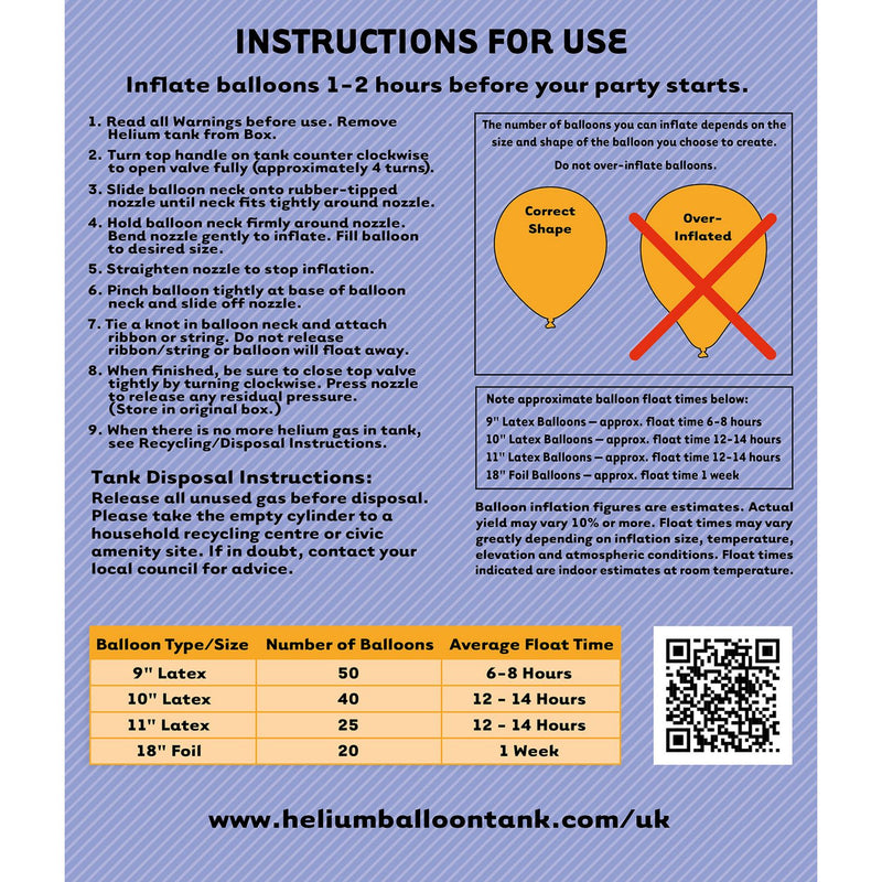 Unique Party helium canister for 50 balloons (British brand)