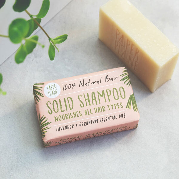 Paper Plane Solid Shampoo Bar Lavender Geranium 95g, imported from the UK