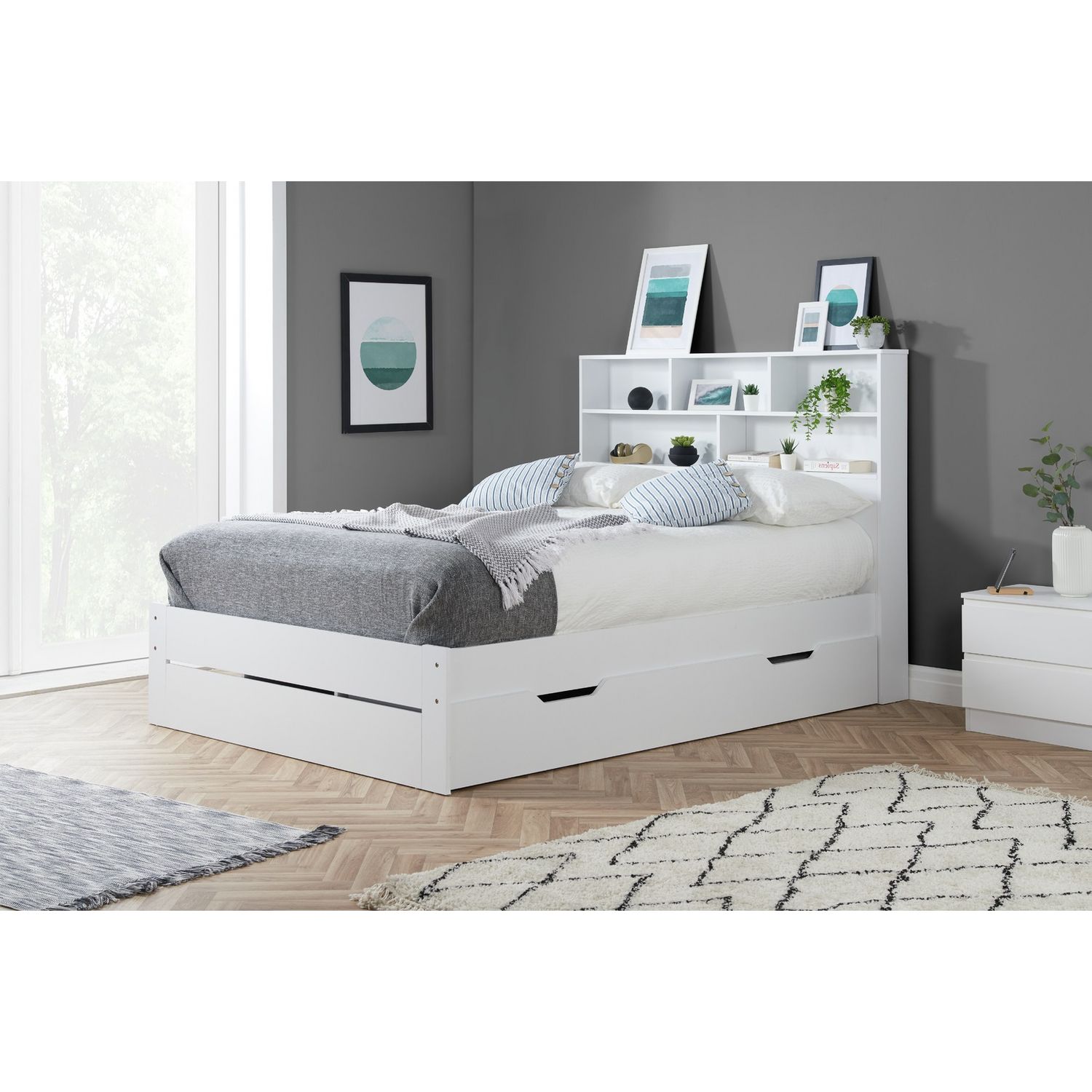 Birlea Alfie Double Storage Bed Frame in White - British product