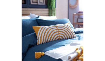 Argos Habitat Geo Tufted Cushion Yellow & White Rectangular Cushion 60x30cm- Buy online at McGrocer