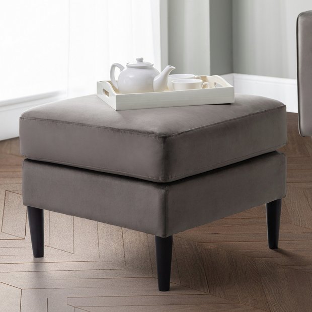 Julian Bowen Hayward velvet ottoman footstool in grey, 67cm wide, UK version