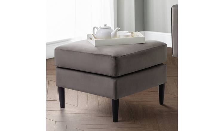 Julian Bowen Hayward velvet ottoman footstool in grey, 67cm wide, UK version