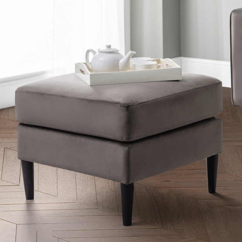 Julian Bowen Hayward velvet ottoman footstool in grey, 67cm wide, UK version