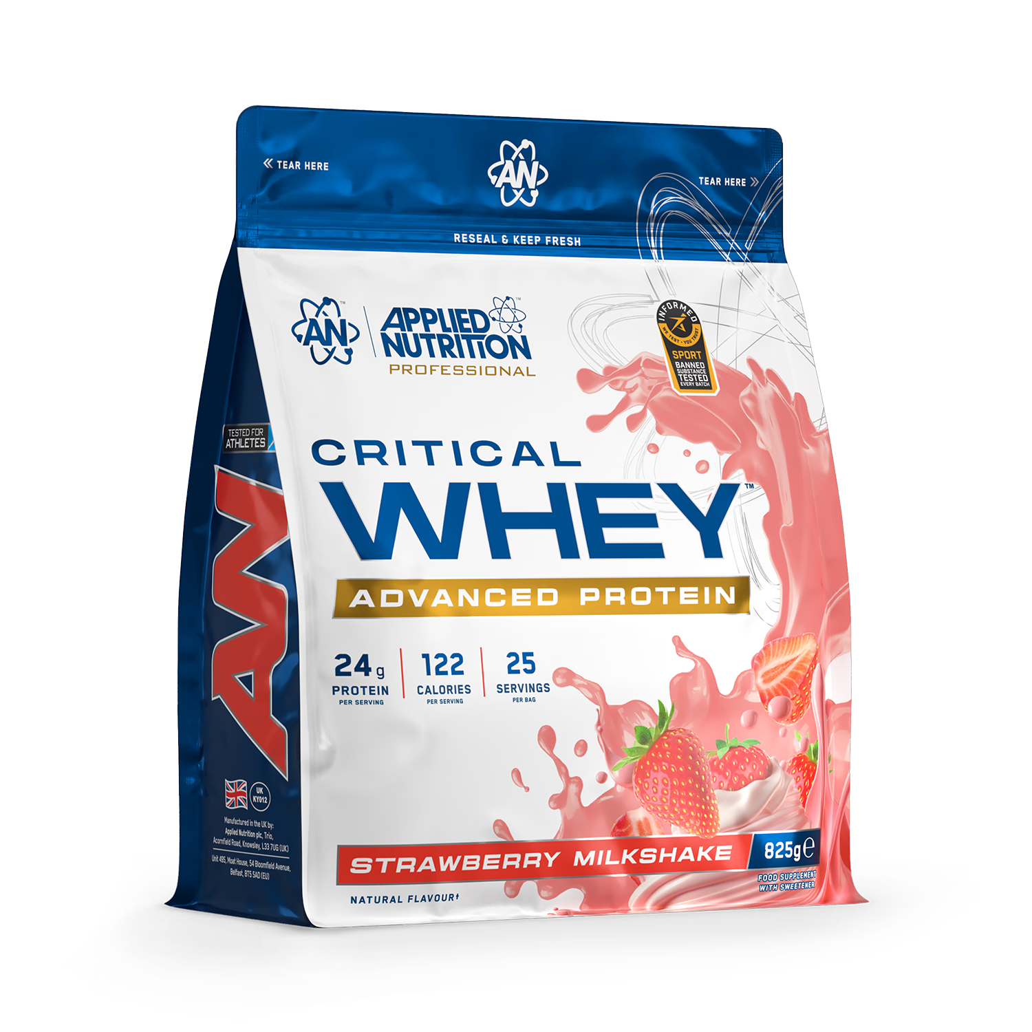 Applied Nutrition Critical Whey protein powder Strawberry Milkshake 825g, imported from the UK